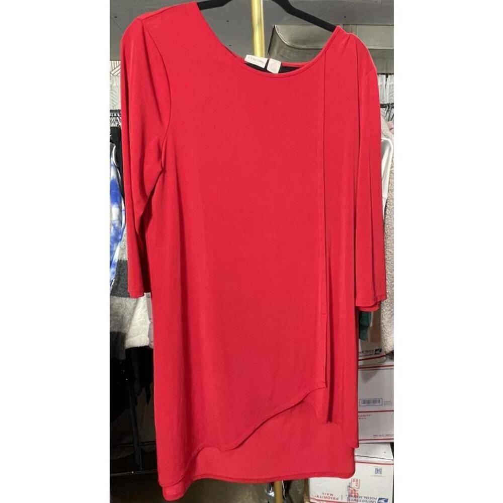 Chico Women Red Midi Dress Sz 2 (L/12) Scalloped Hem